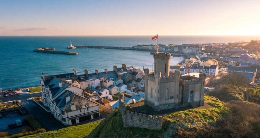 A birds eye view of Donaghadee taking in the Motte